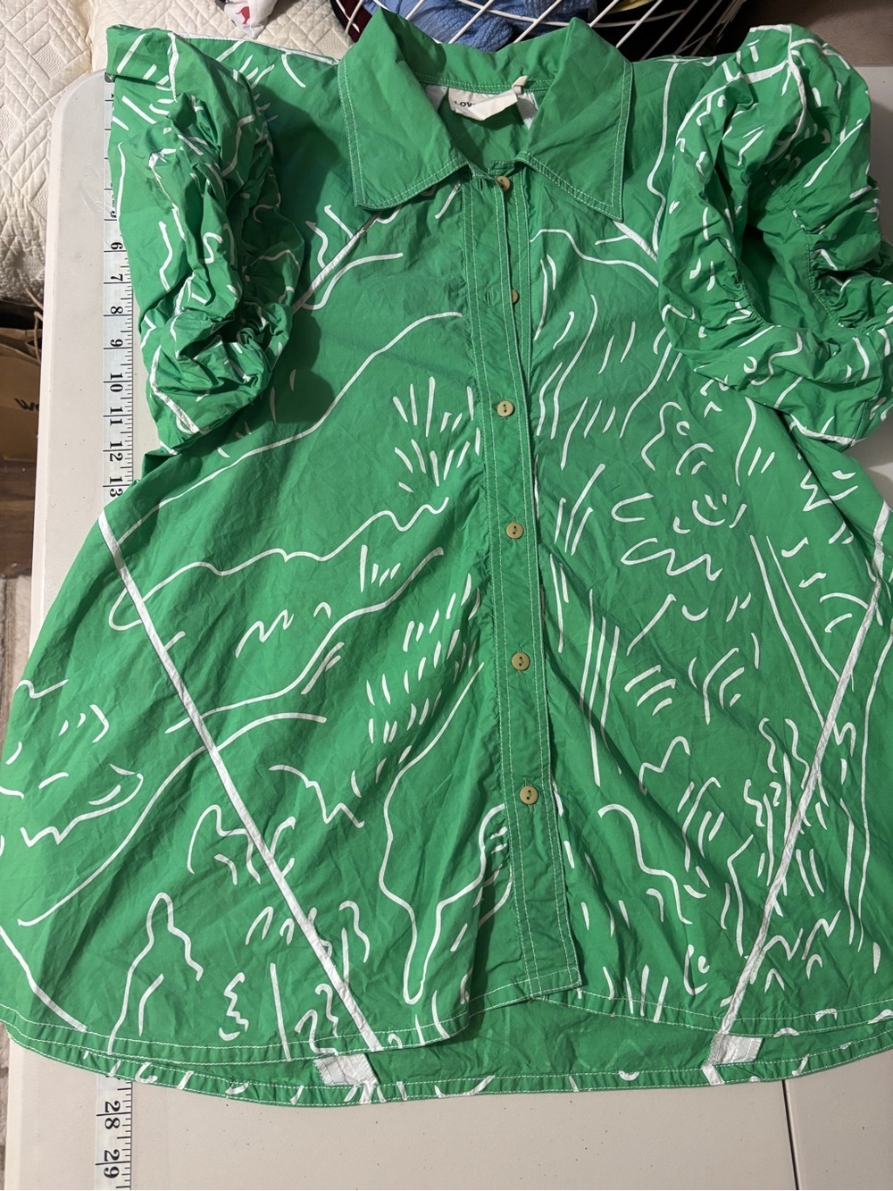Lovebirds Top Size Large Green Relaxed Dopamine Maximalist Rare Dramatic Puff - Picture 10 of 10